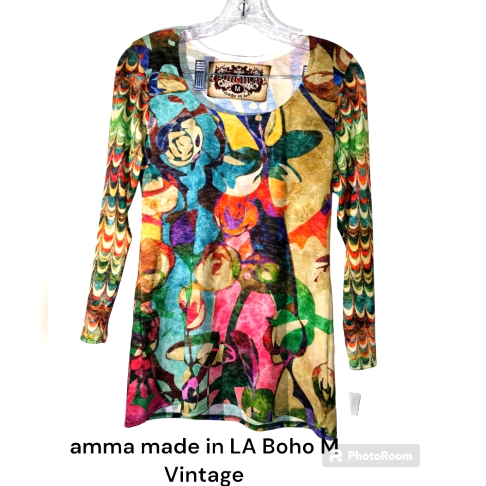 Vtg amma made in LA Boho floral top M